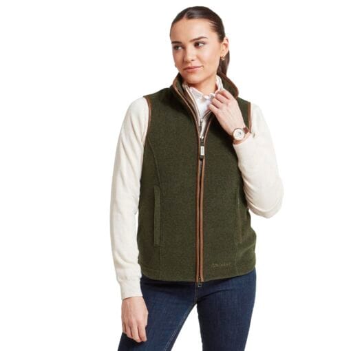 Schoffel Lyndon Fleece Gilet in Dark Olive front 22-1057-02-6990