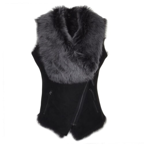 elm of burford toscana lambskin biker gilet in black front view