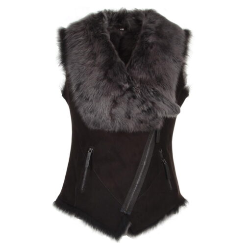 elm of burford toscana lambskin biker gilet brown front view
