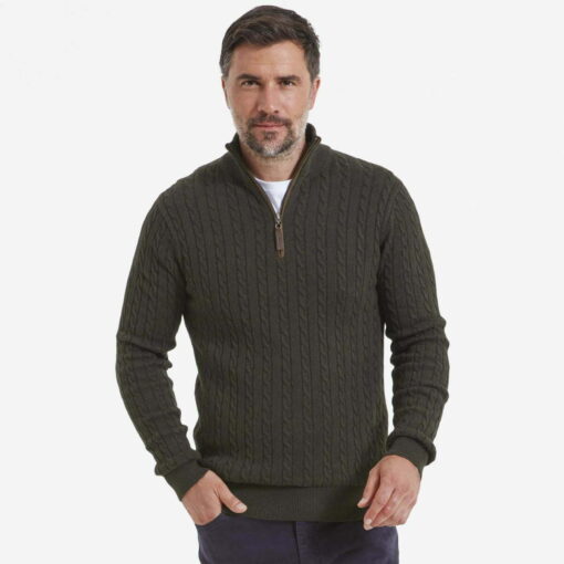 Schoffel Cotton Cashmere Cable ¼ Zip in loden green