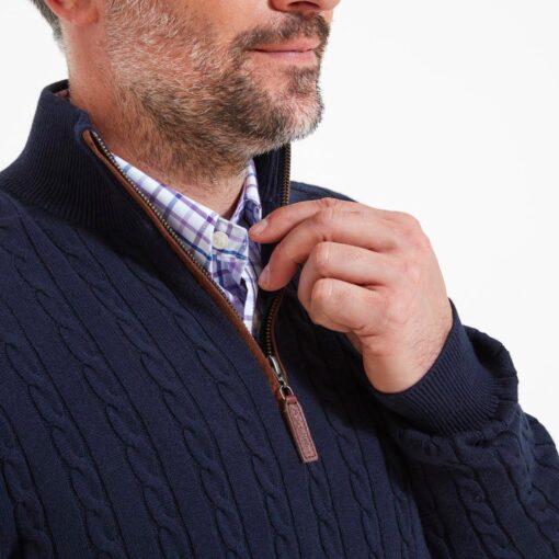 Schoffel Cotton Cashmere Cable ¼ Zip in navy