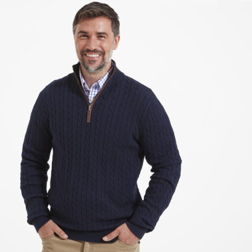 Schoffel Cotton Cashmere Cable ¼ Zip in navy
