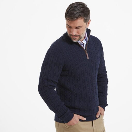 Schoffel Cotton Cashmere Cable ¼ Zip in navy