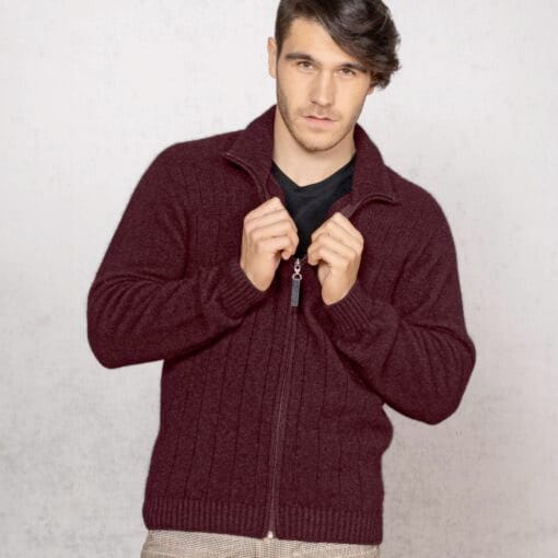 Noble Wilde Lancaster II Full Zip Jumper in Port NW1083385