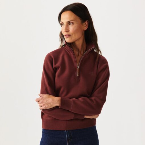 RM Williams Trickett Zip Neck Sweatshirt maroon