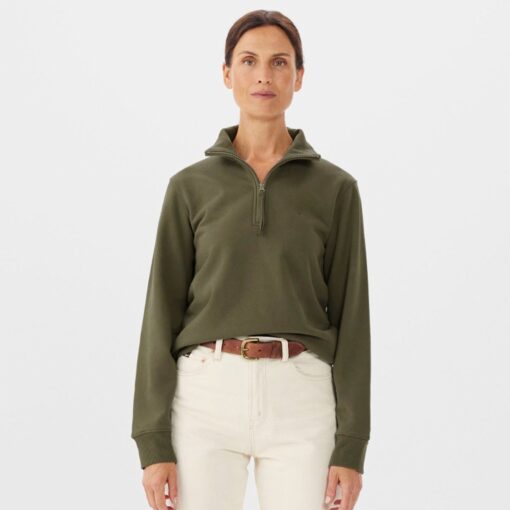 RM Williams Trickett Zip Neck Sweatshirt in olive