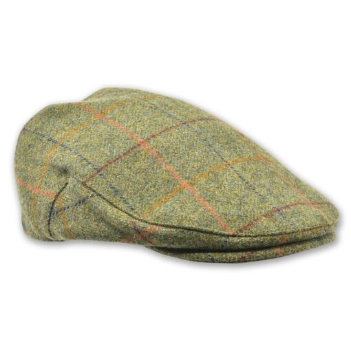 PJ Powell J4 Flat Cap Olive Green Tweed