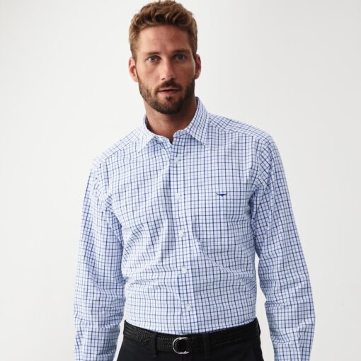 RM WIlliams Collins Poplin Shirt Pale Blue & Navy Check