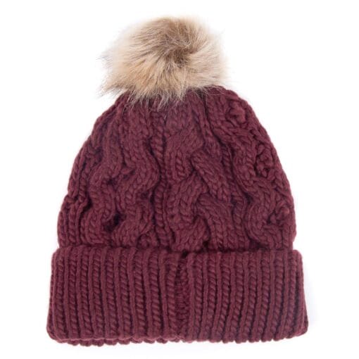 Barbour Penshaw Cable Beanie Hat in Bordeaux LHA0386PU91