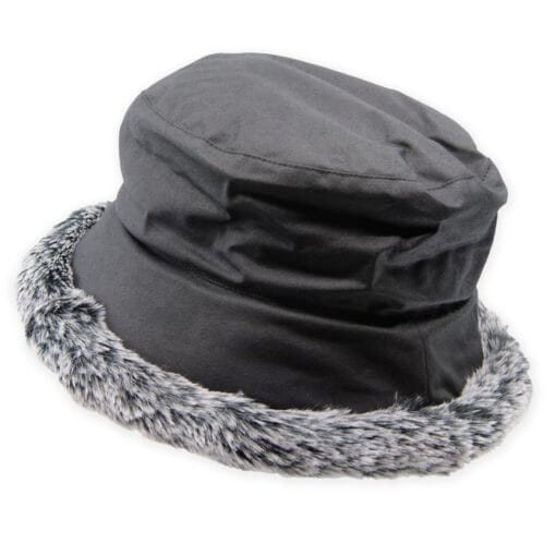 Failsworth Ladies Faux Fur Brim Wax Hat in Black 9621