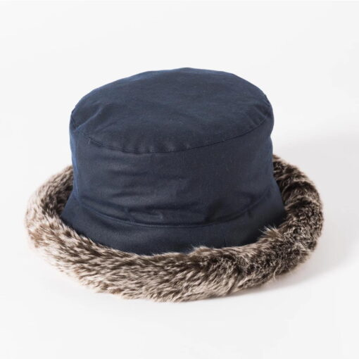 Failsworth Ladies Faux Fur Brim Wax Hat in Navy 9621