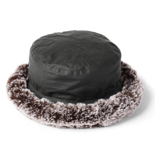 Failsworth Ladies Faux Fur Brim Wax Hat in Olive 9621