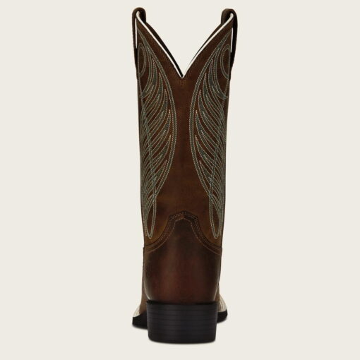 Ariat Ladies Round Up Wide Square Toe Western Boots Powder Brown - Heel