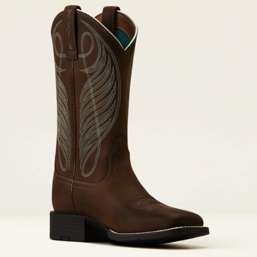 Ariat Ladies Round Up Wide Square Toe Western Boots Powder Brown - Side
