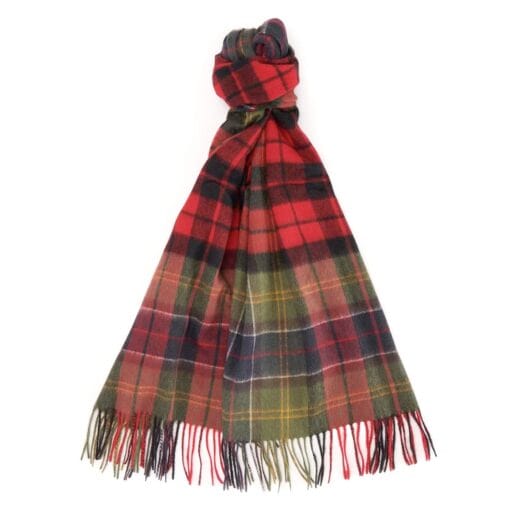 Barbour Brack Patchwork Tartan Wool Scarf in Cardinal Classic knot USC0387RE911