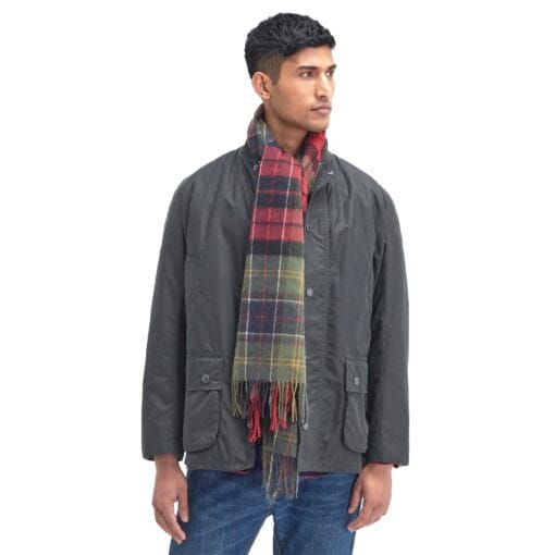 Barbour Brack Patchwork Tartan Wool Scarf in Cardinal Classic lifestyle