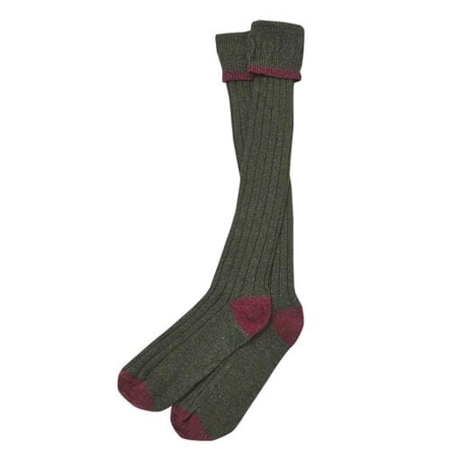 Barbour Contrast Gun Stockings in Olive and Cranbury MSO0003OL53