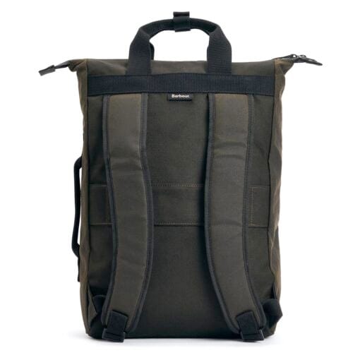 Barbour Field Waxed Backpack in Olive and Black back UBA0714OL711
