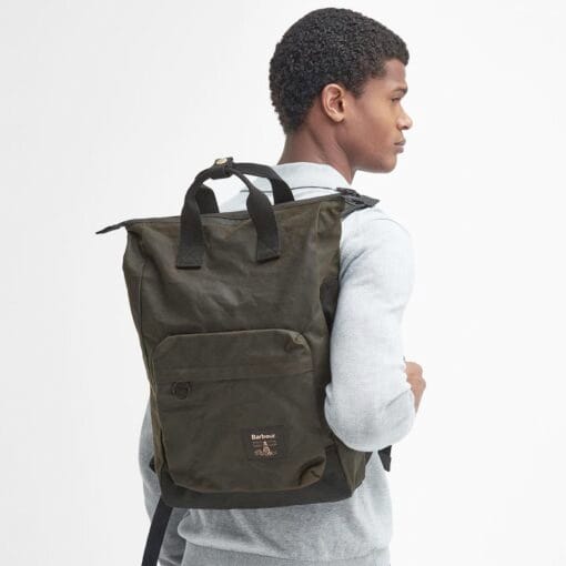 Barbour Field Waxed Backpack in Olive and Black life UBA0714OL711
