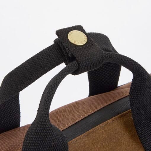 Barbour Field Waxed Backpack in Tan and Black detail UBA0714SN911