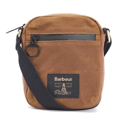 Barbour Field Waxed Crossbody Bag in Tan and Black front UBA0716SN911