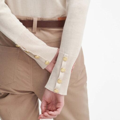 Barbour Highfield Roll-Neck Jumper in Oatmeal LKN1562ST53 cuff detail