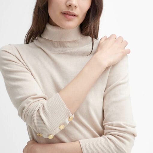 Barbour Highfield Roll-Neck Jumper in Oatmeal LKN1562ST53 front detail