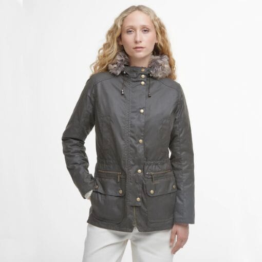 Barbour Kelsall Wax Parka in Olive Classic LWX0303OL71 life closed