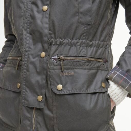 Barbour Kelsall Wax Parka in Olive Classic LWX0303OL71 pocket