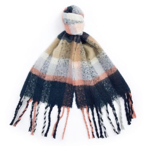 Barbour Rawson Check Scarf in Navy Pink Rust LSC0438NY911 knot