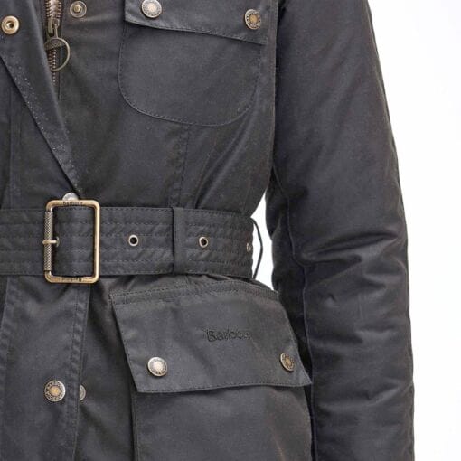 Barbour Solway Zip Wax Jacket in Olive Classic LWX1407OL71 belt