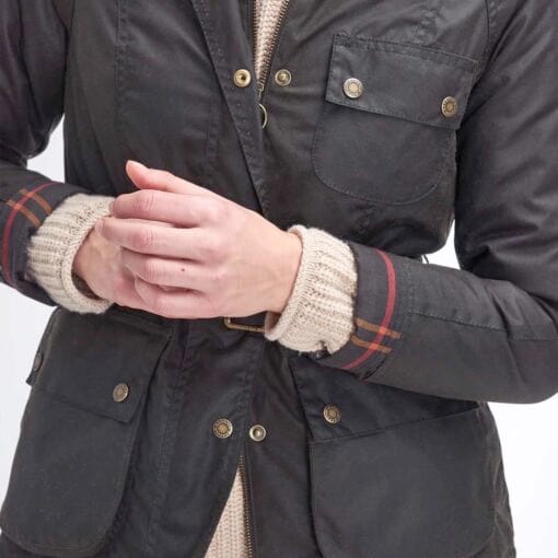 Barbour Solway Zip Wax Jacket in Olive Classic LWX1407OL71 detail