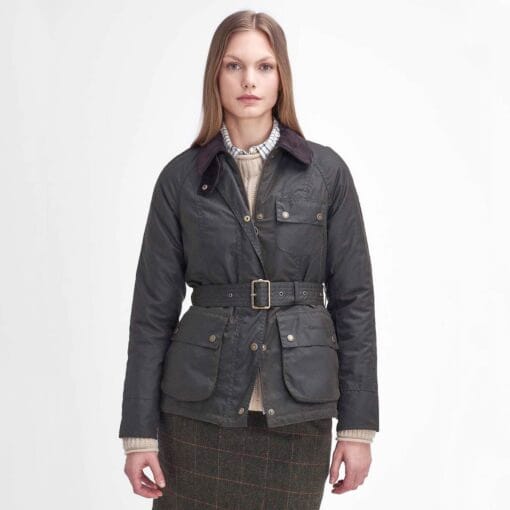 Barbour Solway Zip Wax Jacket in Olive Classic LWX1407OL71 front