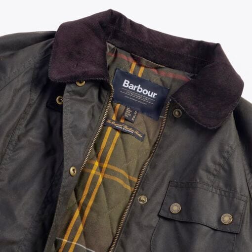 Barbour Solway Zip Wax Jacket in Olive Classic LWX1407OL71 lining