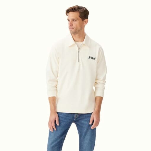 R M Williams Boots & Saddles ¼ Zip Rugby Shirt in Cream KR200RJ0901 front