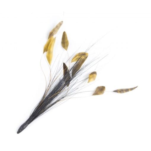 Coque and Herl Feather Hat Mount in Gold