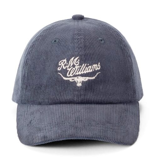 R M Williams Script Longhorn Cord Cap in Slate ACX9OCRG101