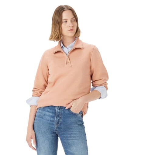 R M Williams Trickett II Zip Neck Sweatshirt shell pink front KZX00BBM801