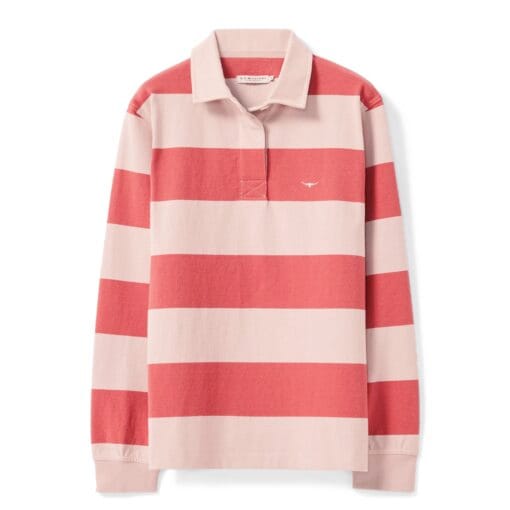 R M Williams Narran Stripe Rugby Shirt Shell Pink outline KR800RJM801