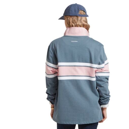 Schoffel Ladies Exmouth Heritage ¼ Zip in Dark Pigeon Blue and Chalky Coral back 20-2064-8299
