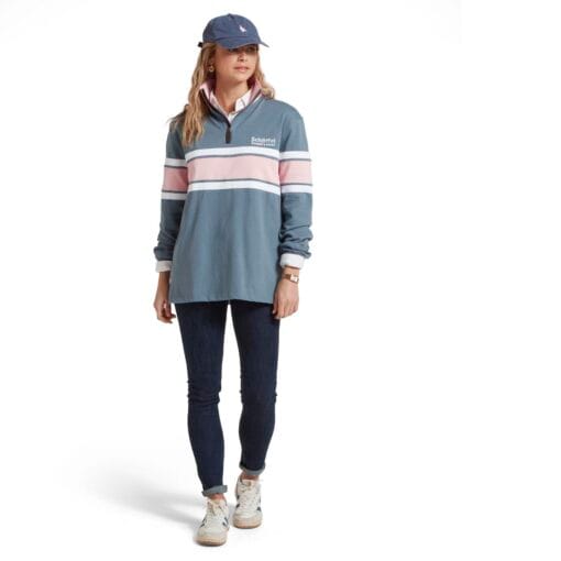 Schoffel Ladies Exmouth Heritage ¼ Zip in Dark Pigeon Blue & Chalky Coral full 20-2064-8299