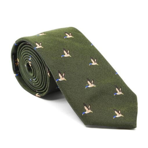 Atkinsons Pure Silk Flying Duck Tie Dark Olive