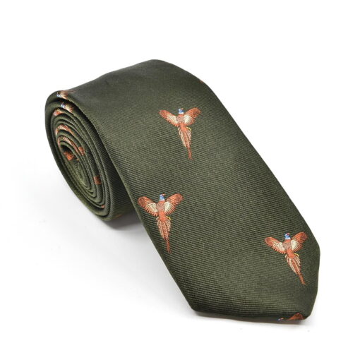 Atkinsons Pure Silk Flying Pheasant Tie olive