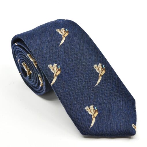 Atkinsons Silk & Wool Flying Pheasant Tie navy