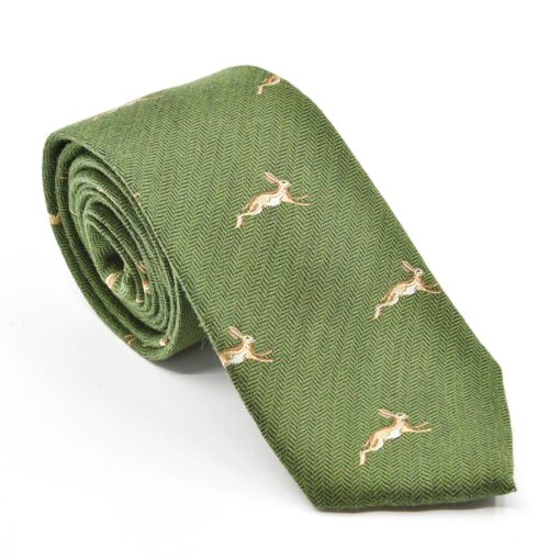 Atkinsons Silk & Wool Hare Tie forest green
