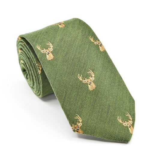 Atkinsons Silk & Wool Stags Head Tie green