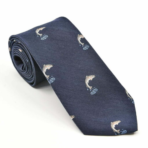 Atkinsons Silk & Wool Trout Tie navy