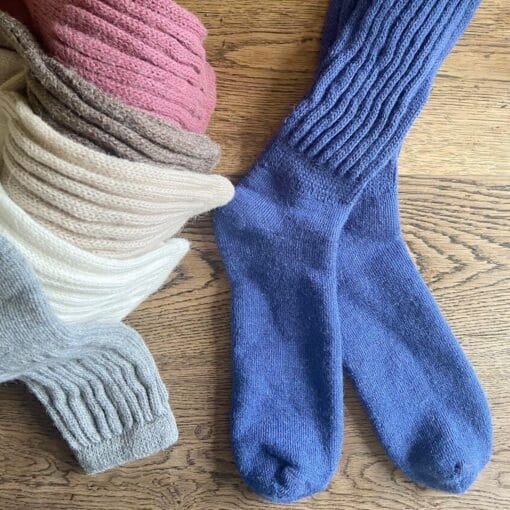 Samantha Holmes Ladies Rib Cushion Alpaca Socks in Ocean Blue F160-OB
