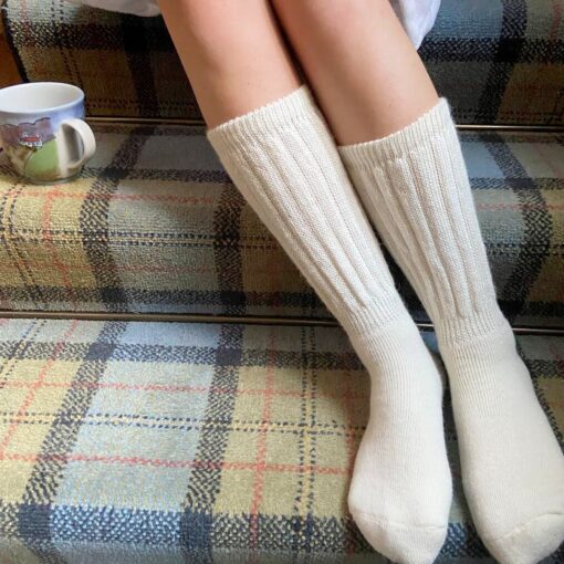 Samantha Holmes Ladies Rib Cushion Alpaca Socks in Ivory F160-IV
