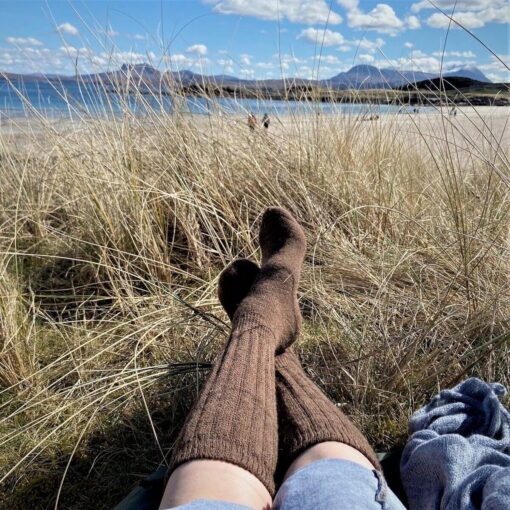Samantha Holmes Ladies Rib Cushion Alpaca Socks in Nutmeg F160-NU